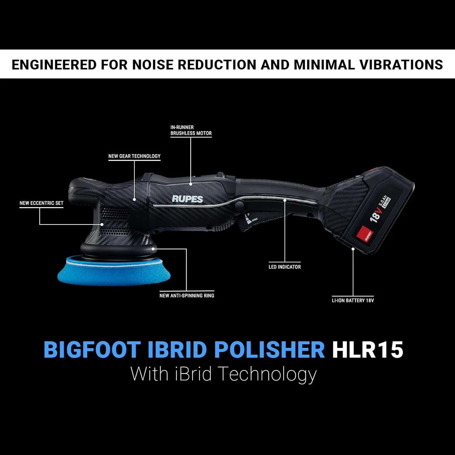 RUPES HLR15 BigFoot iBrid Random Orbital Polisher Basic Kit - Includes Dual Charger, 2 Batteries, D-A Series High Performance Polishing Pads & Compounds