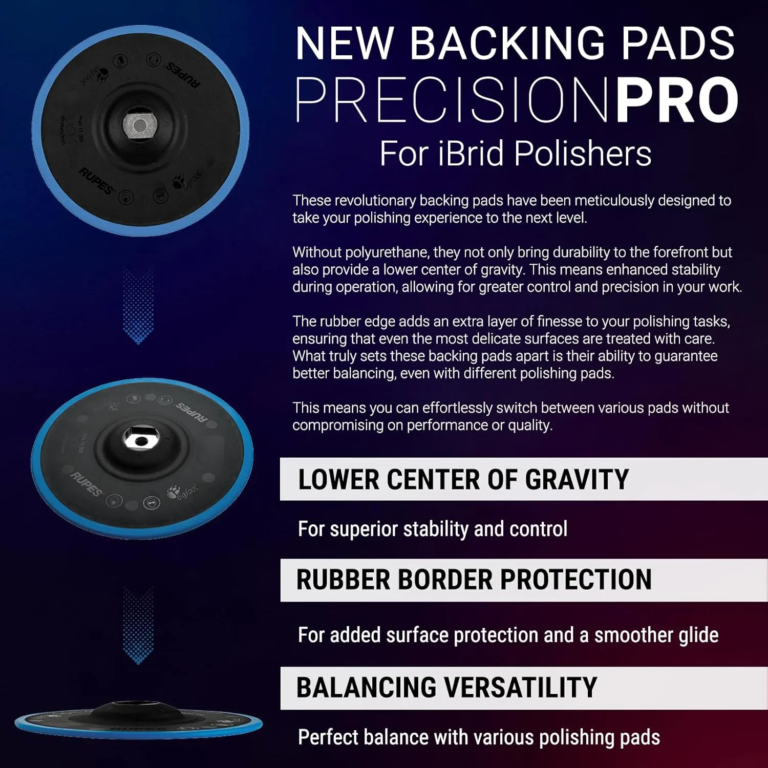 RUPES HLR15 BigFoot iBrid Random Orbital Polisher Basic Kit - Includes Dual Charger, 2 Batteries, D-A Series High Performance Polishing Pads & Compounds