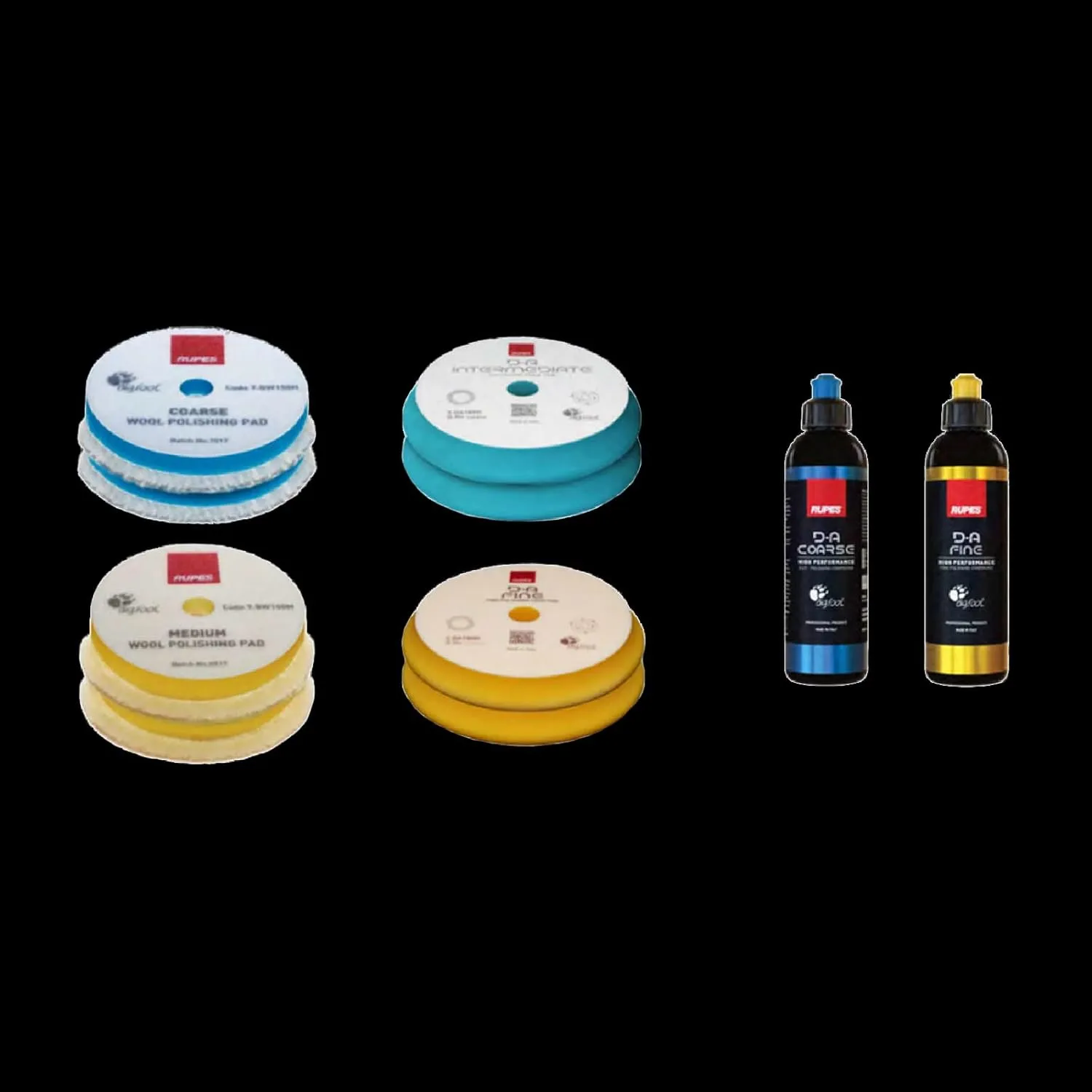 RUPES HLR15 BigFoot iBrid Random Orbital Polisher Basic Kit - Includes Dual Charger, 2 Batteries, D-A Series High Performance Polishing Pads & Compounds