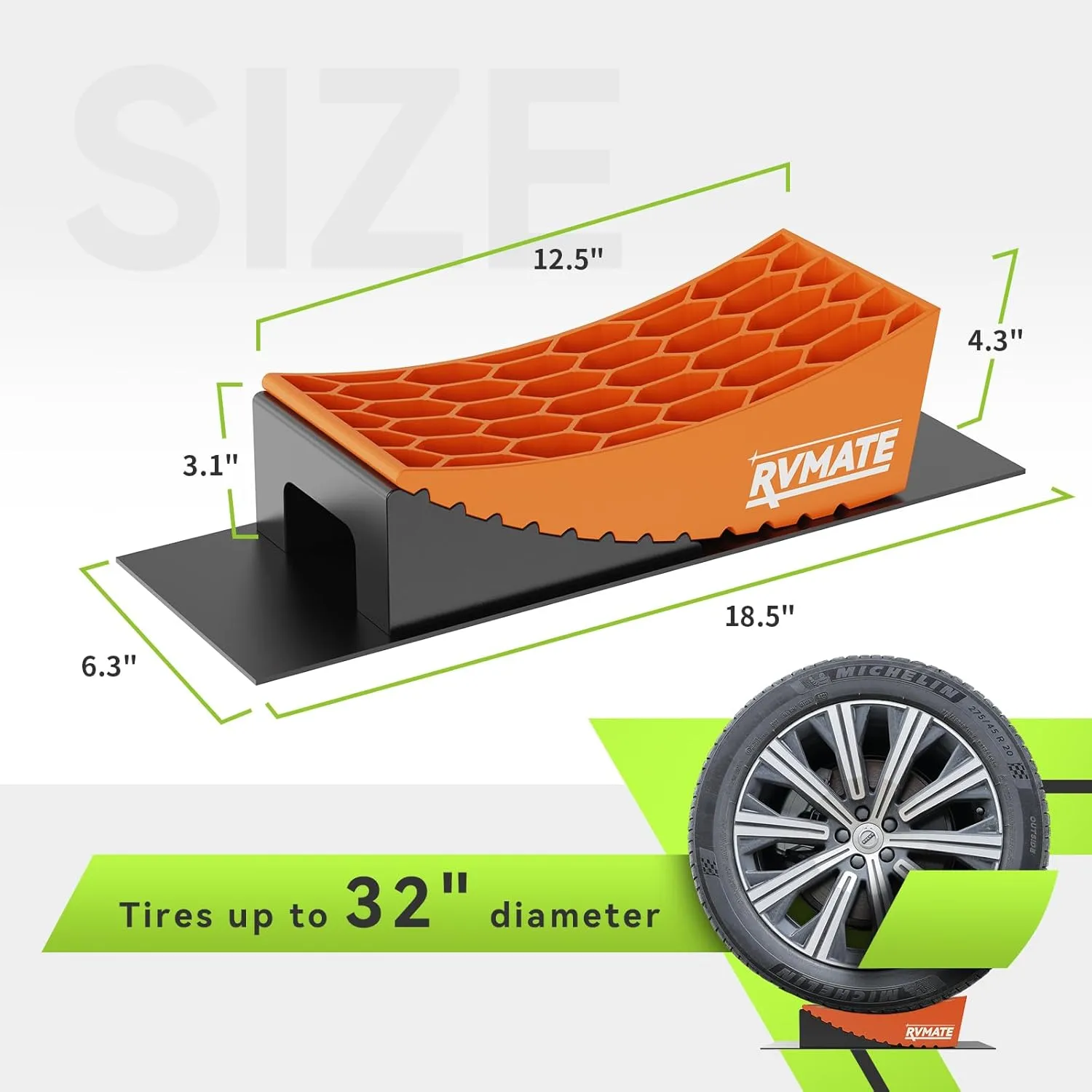 RVMATE Camper Levelers 8-Piece Kit RV Leveling Blocks Camper Wheel Chocks Including Two Curved Levelers, Two Chocks, One Level and Two Rubber Grip Mats in Storage Carrying Bag
