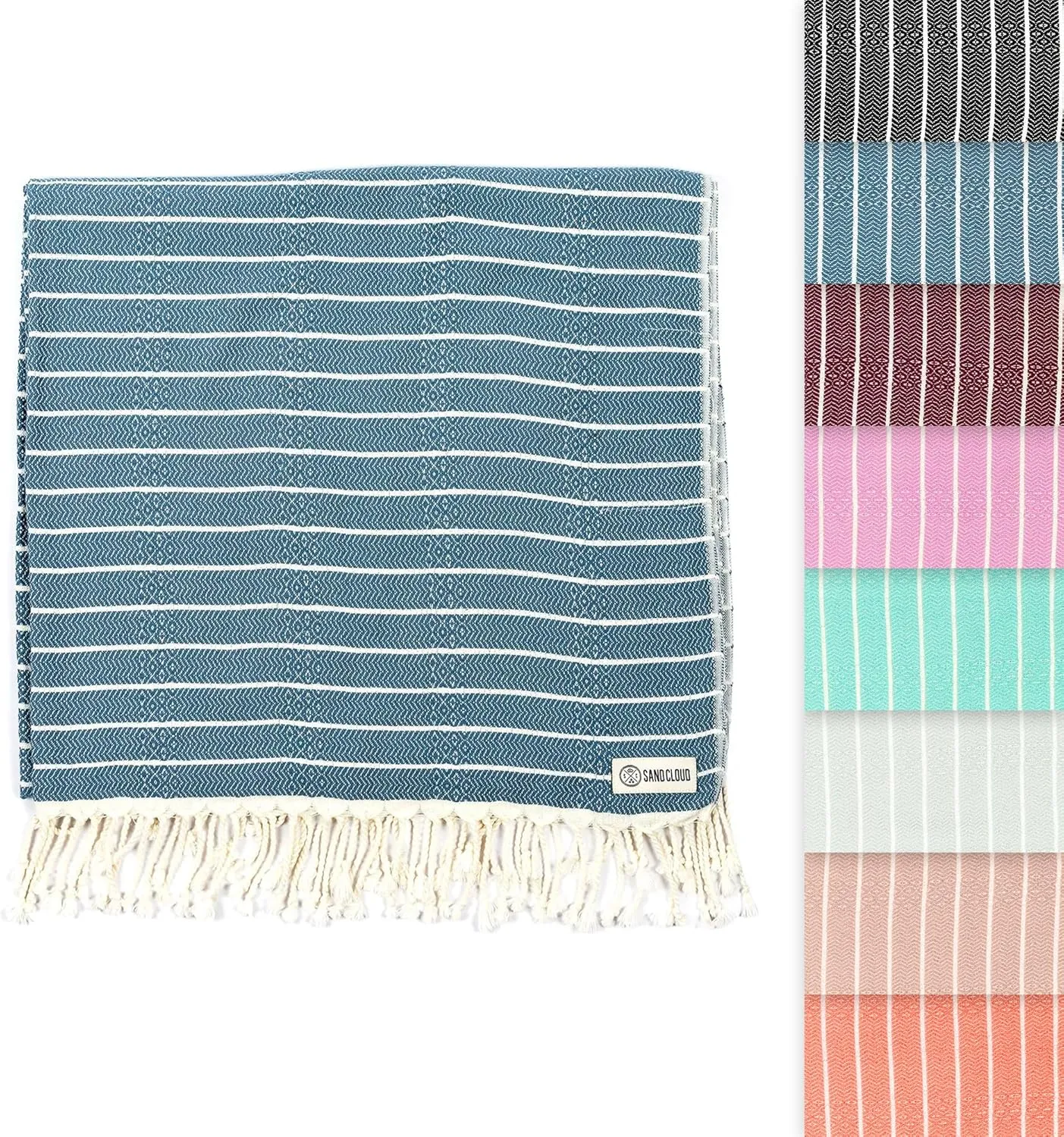Sand Cloud Turkish Beach Towel - Sand Proof - 100% Certified Organic Turkish Towel - Quick Dry Towel for Beach, Picnic, Blanket or Bath Towel - As Seen on Shark Tank - Gocek (Denim)