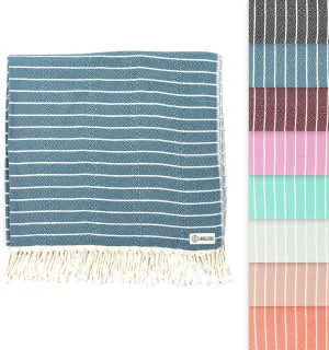 Sand Cloud Turkish Beach Towel - Sand Proof - 100% Certified Organic Turkish Towel - Quick Dry Towel for Beach, Picnic, Blanket or Bath Towel - As Seen on Shark Tank - Gocek (Denim)