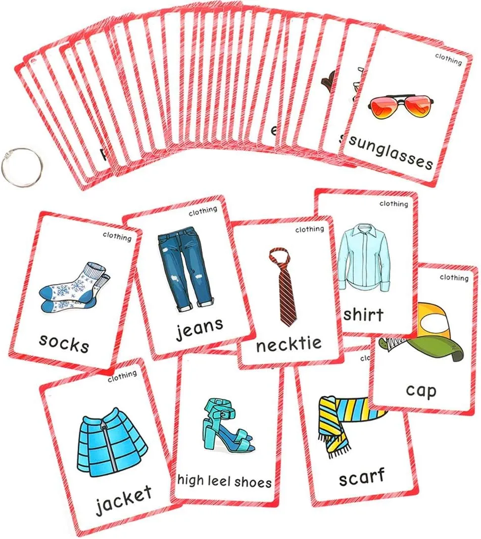SANTSUN Set of Clothing Flash Cards for Toddlers(36 pc) | Kids Learning Flashcard & Montessori Pocket Cards Toys | Perfect for Pre-K Decor Background Wall Stickers, Teacher/Autism Therapists Tools