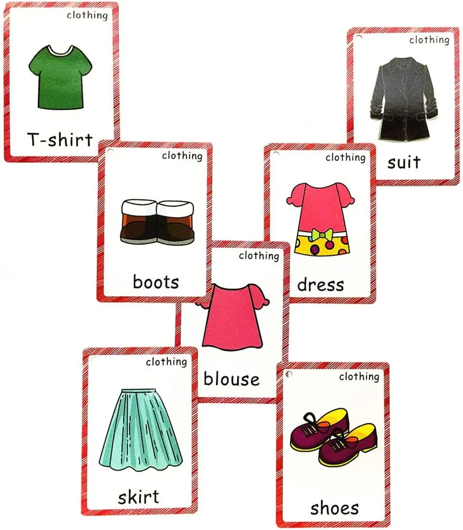 SANTSUN Set of Clothing Flash Cards for Toddlers(36 pc) | Kids Learning Flashcard & Montessori Pocket Cards Toys | Perfect for Pre-K Decor Background Wall Stickers, Teacher/Autism Therapists Tools