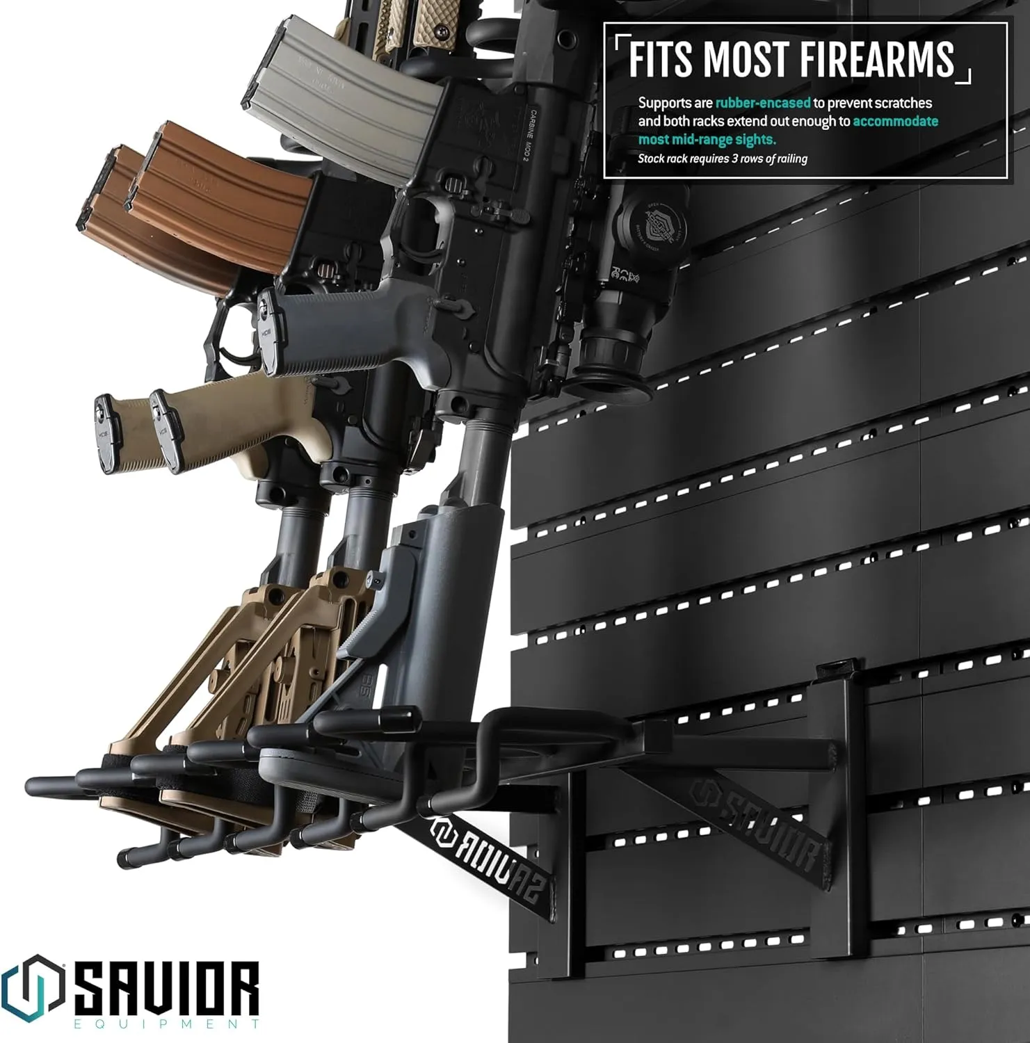 Savior Equipment Wall Rack System Tactical 6-Rifle Carbine Shotgun Storage Wall Mount Hanger, Heavy-Duty Steel Modular Firearms Gun Wall Gear Accessories Organizer