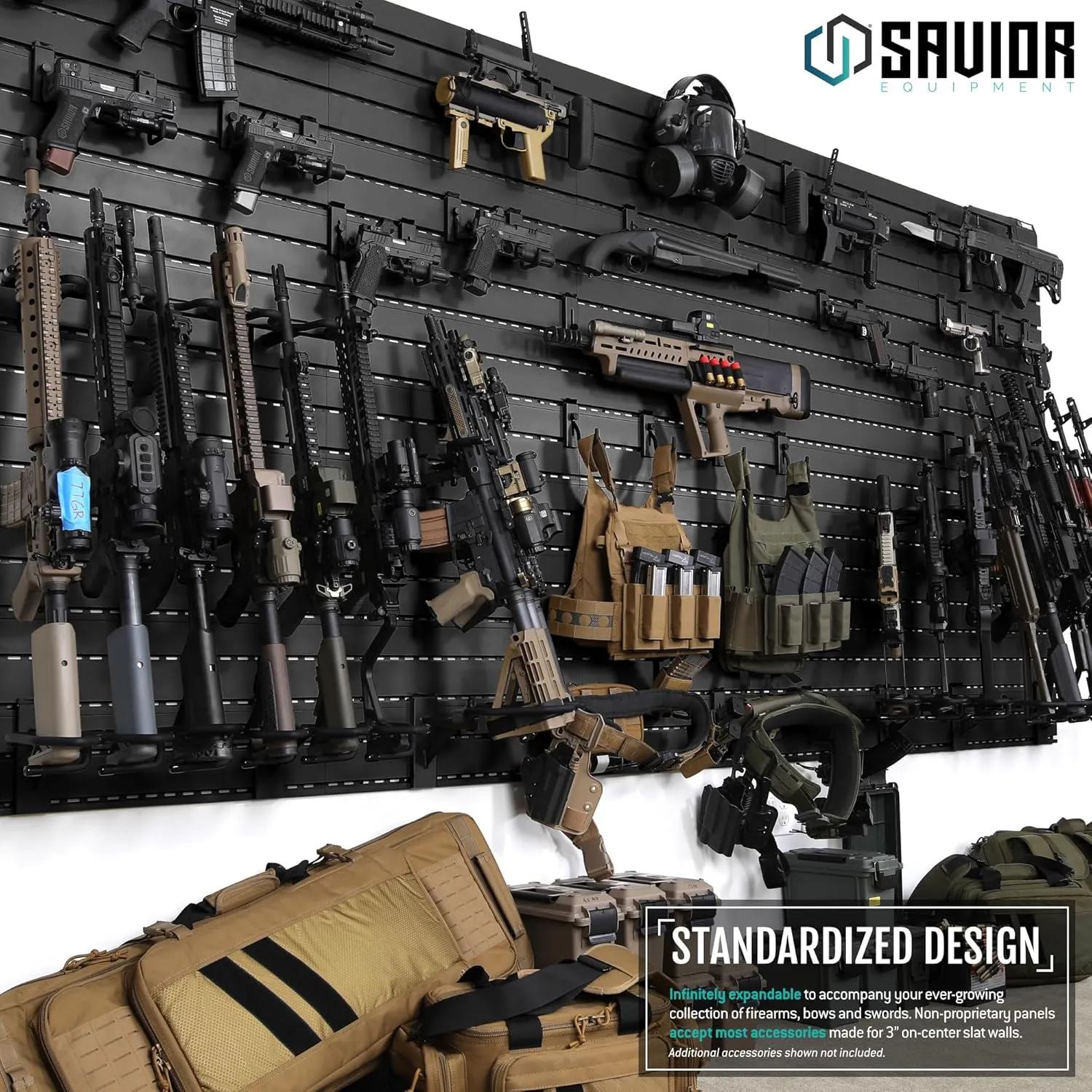 Savior Equipment Wall Rack System Tactical 6-Rifle Carbine Shotgun Storage Wall Mount Hanger, Heavy-Duty Steel Modular Firearms Gun Wall Gear Accessories Organizer