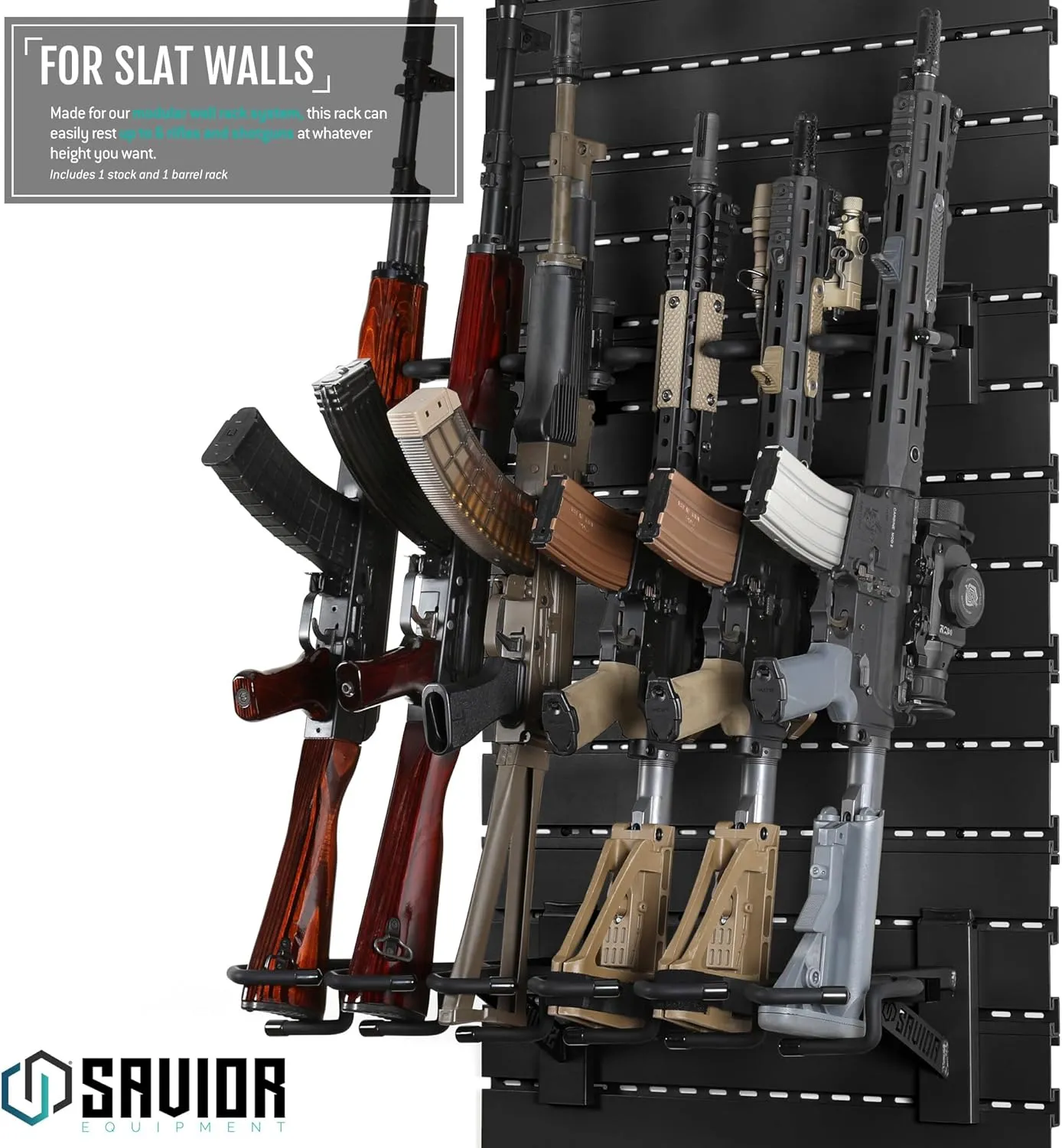 Savior Equipment Wall Rack System Tactical 6-Rifle Carbine Shotgun Storage Wall Mount Hanger, Heavy-Duty Steel Modular Firearms Gun Wall Gear Accessories Organizer