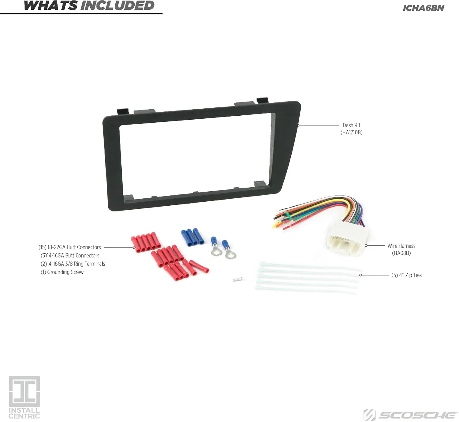 Scosche ICHA6BN Double DIN Radio Install Dash Kit Compatible with Select 2001-05 Honda Civic - Factory Radio Brackets Required - Complete Basic Car Stereo Installation Kit - Does Not Retain SWC