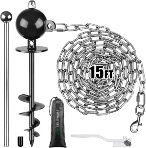 SELEWARE Dog Tie Out Stake Outdoor Anti-Rust Dog Anchor with Stainless Steel Dog Chains for Large Dogs up to 100 lbs, Free Rotation Dog Stake Dog Camping Gear 15 ft Long