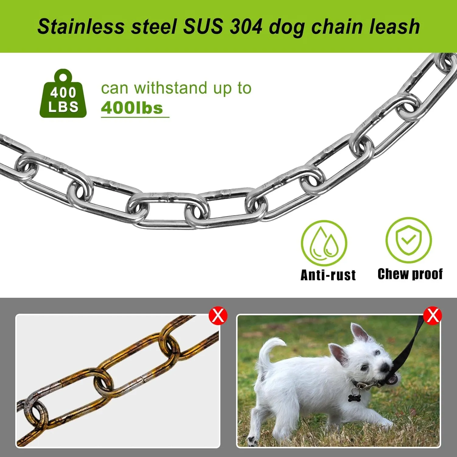 SELEWARE Dog Tie Out Stake Outdoor Anti-Rust Dog Anchor with Stainless Steel Dog Chains for Large Dogs up to 100 lbs, Free Rotation Dog Stake Dog Camping Gear 15 ft Long