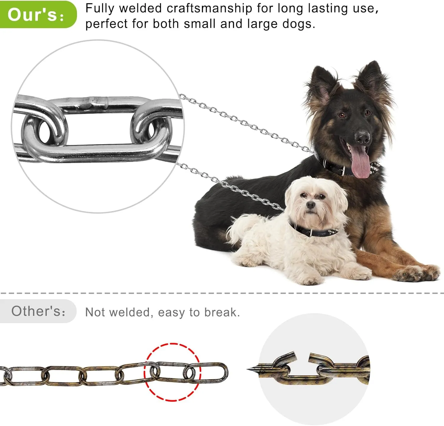 SELEWARE Dog Tie Out Stake Outdoor Anti-Rust Dog Anchor with Stainless Steel Dog Chains for Large Dogs up to 100 lbs, Free Rotation Dog Stake Dog Camping Gear 15 ft Long