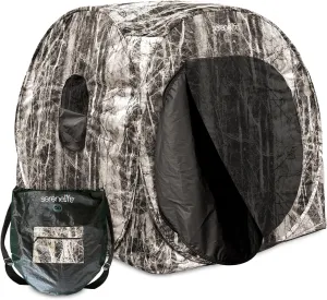 SereneLife Hunting Blind for Deer and Turkey Shooting, See-Through Hunting Gear with Carry Bag, Pop-Up Portable Ground Equipment and Accessories (Camouflage)