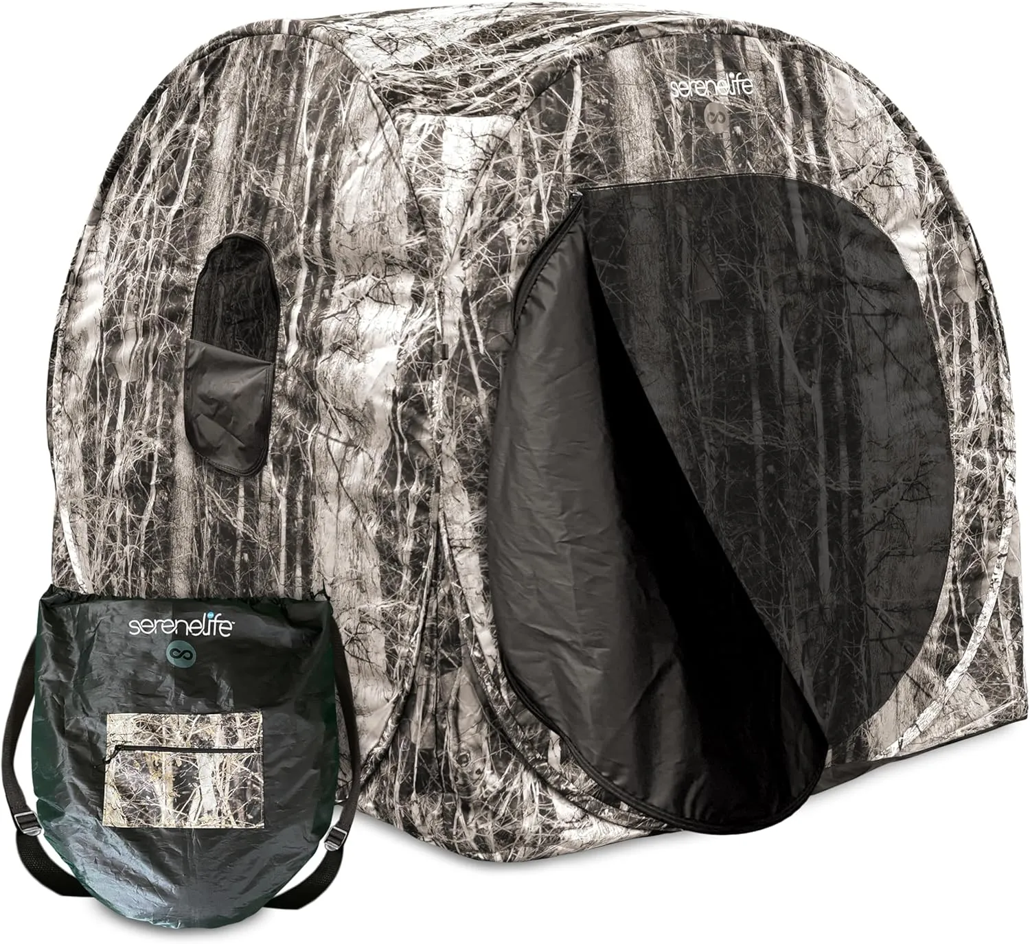 SereneLife Hunting Blind for Deer and Turkey Shooting, See-Through Hunting Gear with Carry Bag, Pop-Up Portable Ground Equipment and Accessories (Camouflage)