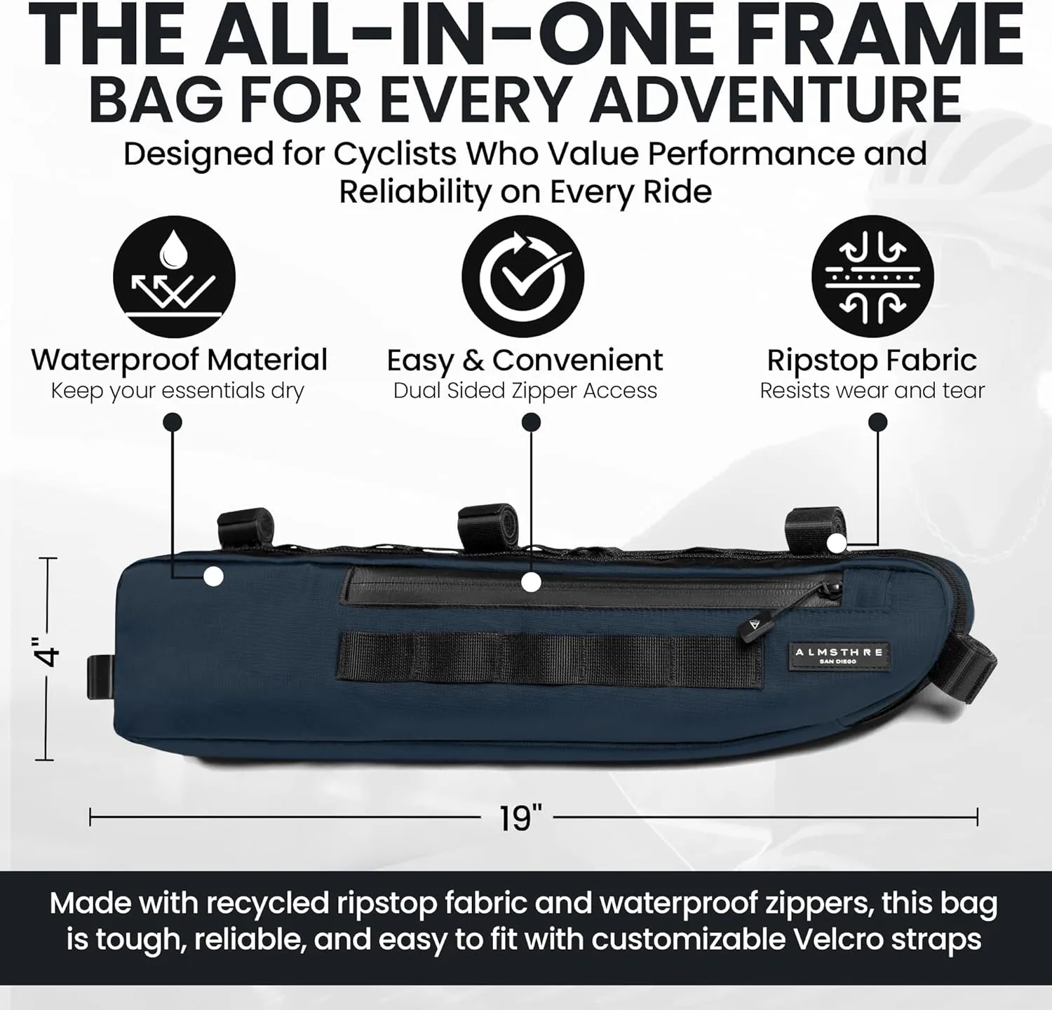 Signature Bike Frame Bag, Large/XL Sizing | Durable Recycled Ripstop Material, Waterproof Zippers & Customizable Design for Essentials