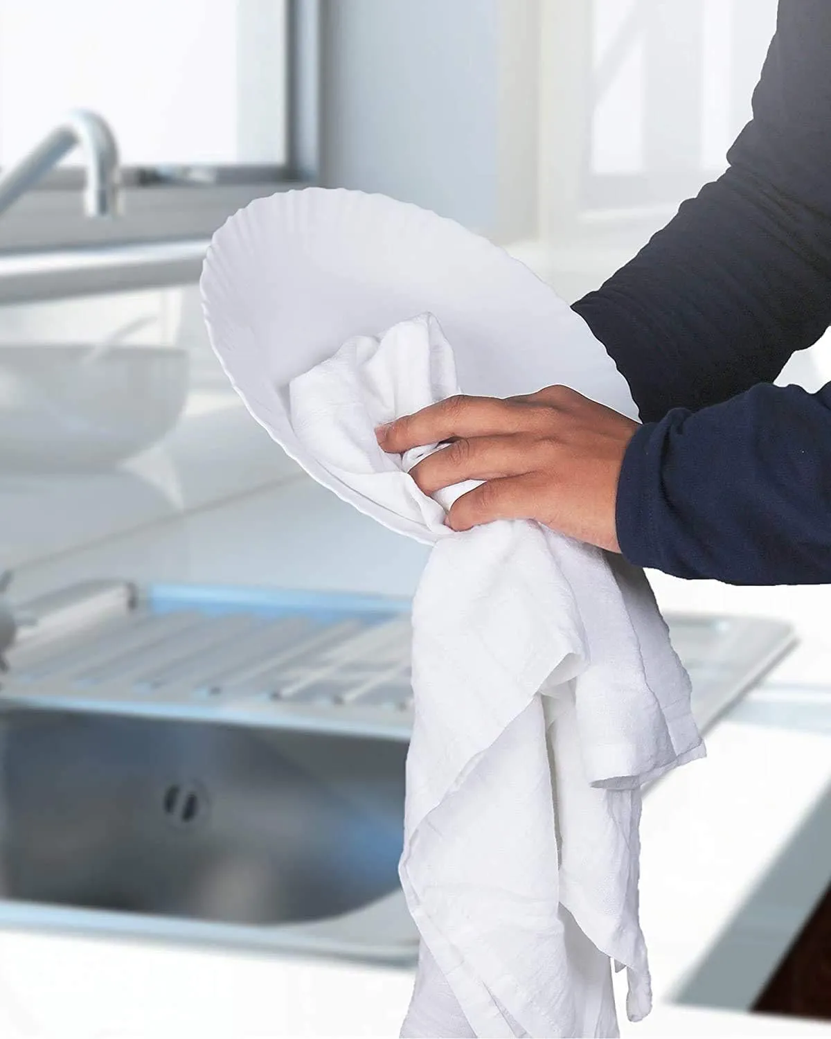 Simpli-Magic 79374 Flour Sack Kitchen Towels, Pack of 12, White, 24"x24"