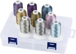 Simthread Metallic Embroidery Thread with Storage Box, 700M Snap Spools 9 Colors for Embroidery and Sewing Machine