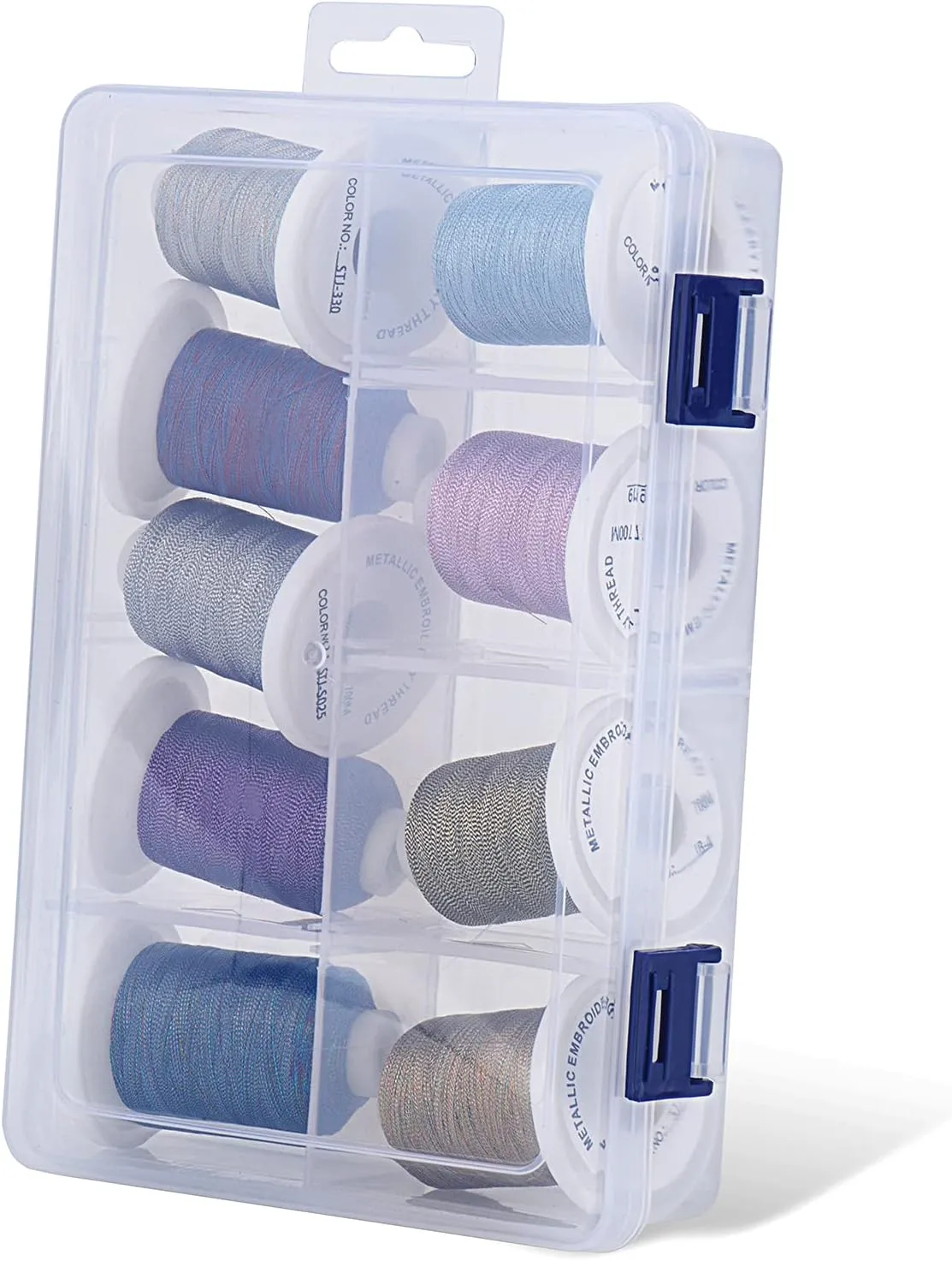 Simthread Metallic Embroidery Thread with Storage Box, 700M Snap Spools 9 Colors for Embroidery and Sewing Machine