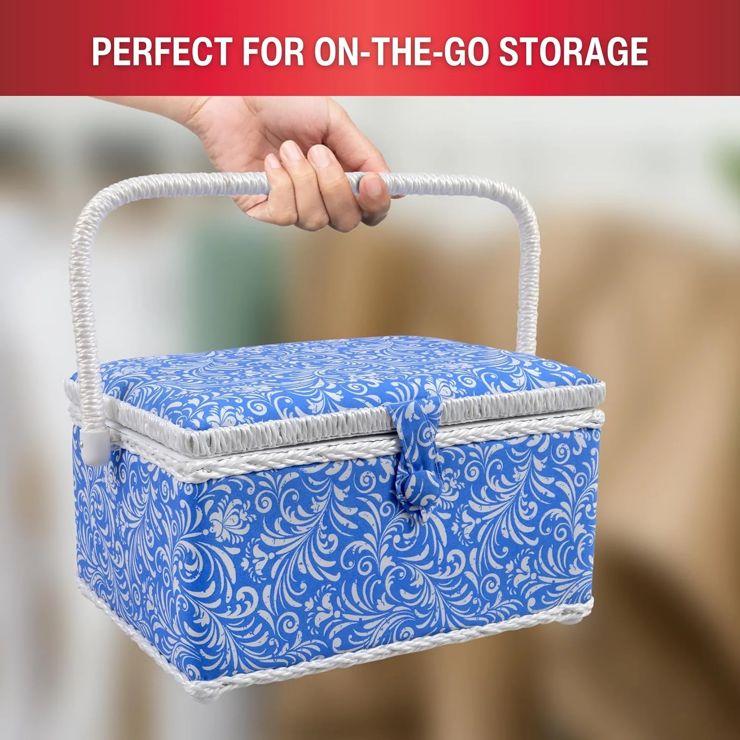 SINGER 07228 Sewing Basket with Sewing Kit, Needles, Thread, Pins, Scissors, and Notions, Deliah Scroll,