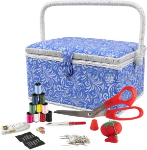 SINGER 07228 Sewing Basket with Sewing Kit, Needles, Thread, Pins, Scissors, and Notions, Deliah Scroll,