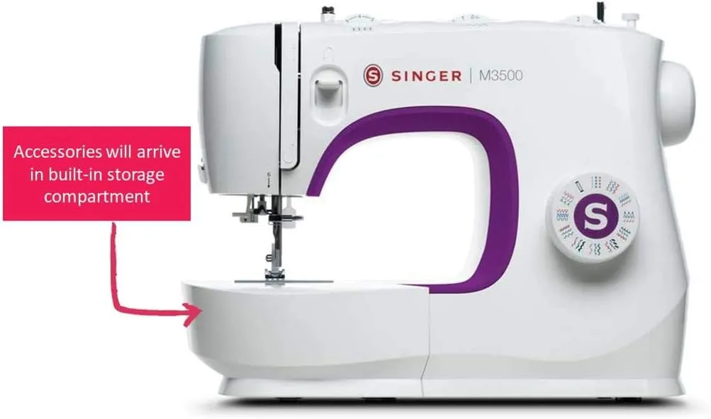 SINGER M3500 Lightweight & Portable Sewing Machine with Accessory Kit | 110 Stitch Applications, LED Light & 1-step Buttonhole | Great for Quilting, Crafts & Mending