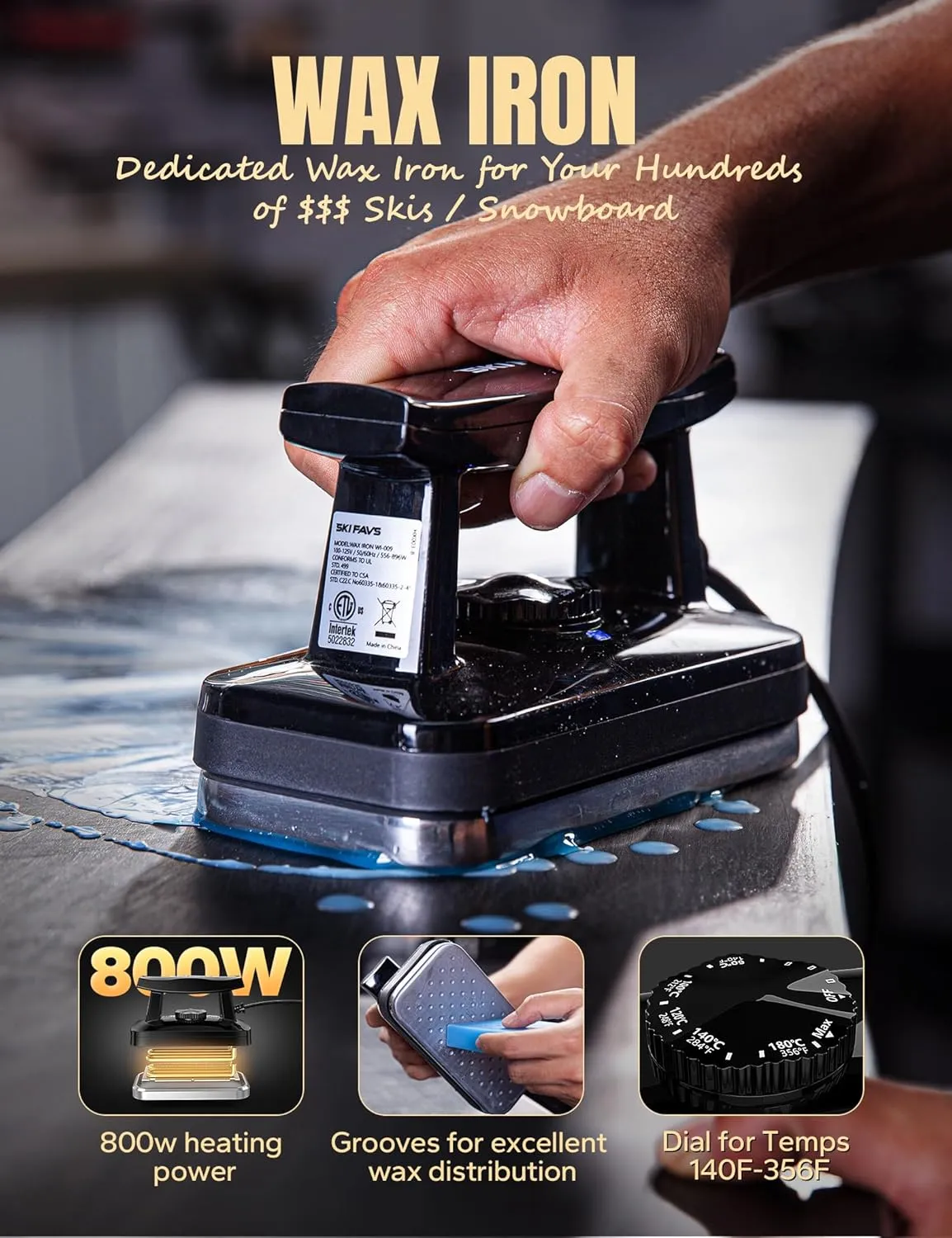 Ski/Snowboard Wax Kit, Ski Tuning & Waxing Kit with Wax Iron, Complete Basic Wax Set - Professional Tuning Equipment, All Temperature Wax, Base Cleaner, Brush, Wax Scraper, P-tex, Tuning Stone