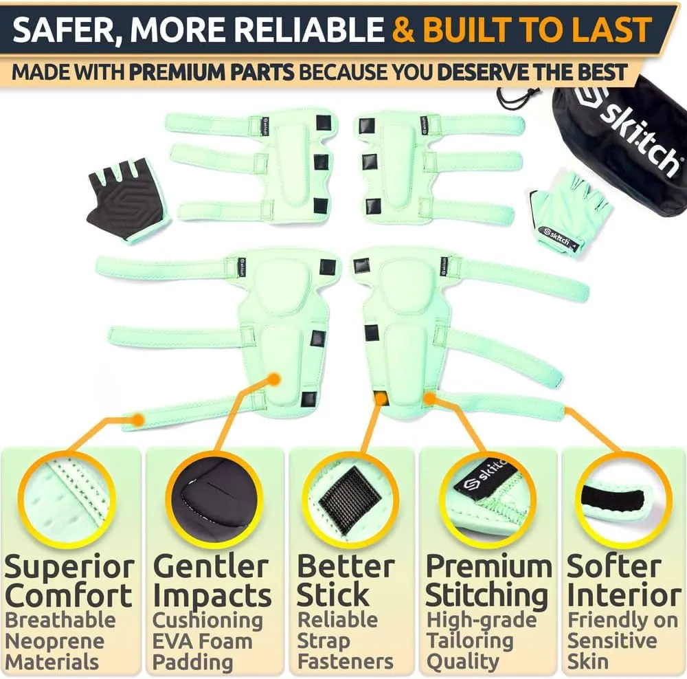 SKITCH Skateboard Protective Safety Gear Set for Kids and Teens | Premium Lycra Sport Knee Pads   Elbow Pads   Wrist Guards   Carry Bag | Scooter Roller Skate Inline Skating Rollerblading