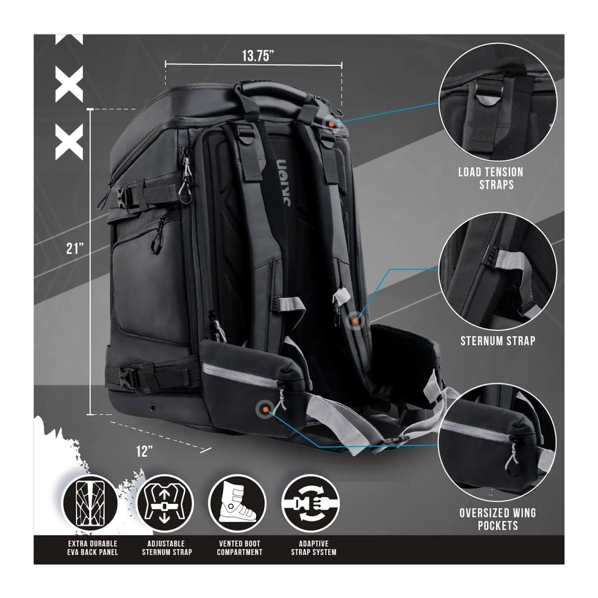 SKLON Ski Backpack Waterproof Travel Bag for Winter Sports Gear 55-65L - 865126