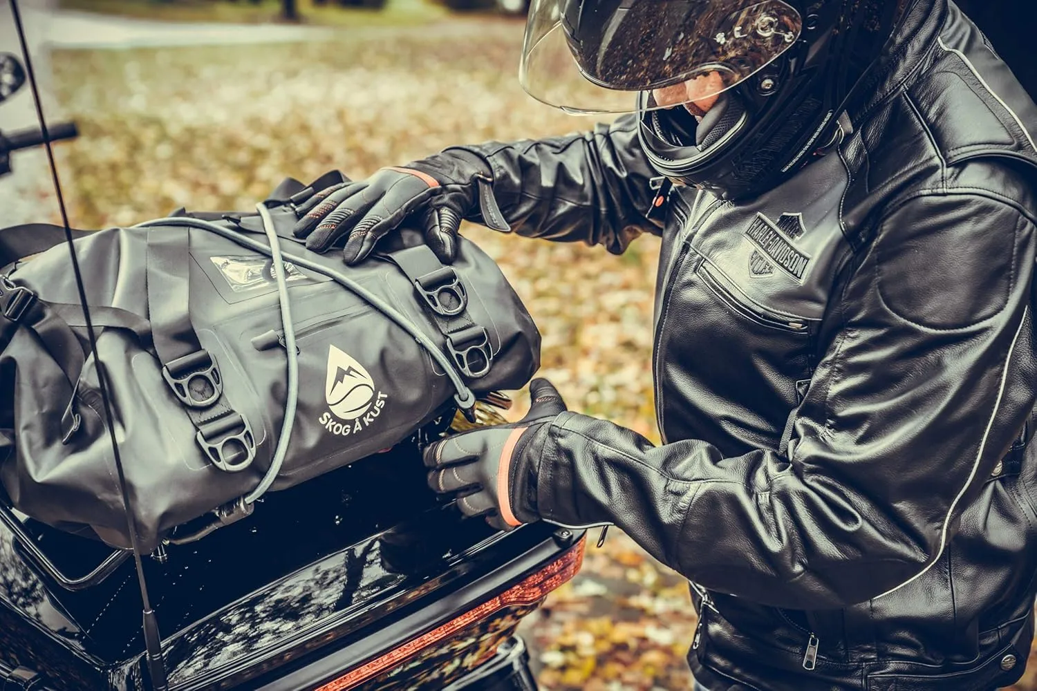 Skog Å Kust Duffelsak Heavy Duty Waterproof Duffel - Gear Bag for Sports, Travel, & More - 40L, Black Moto Edition