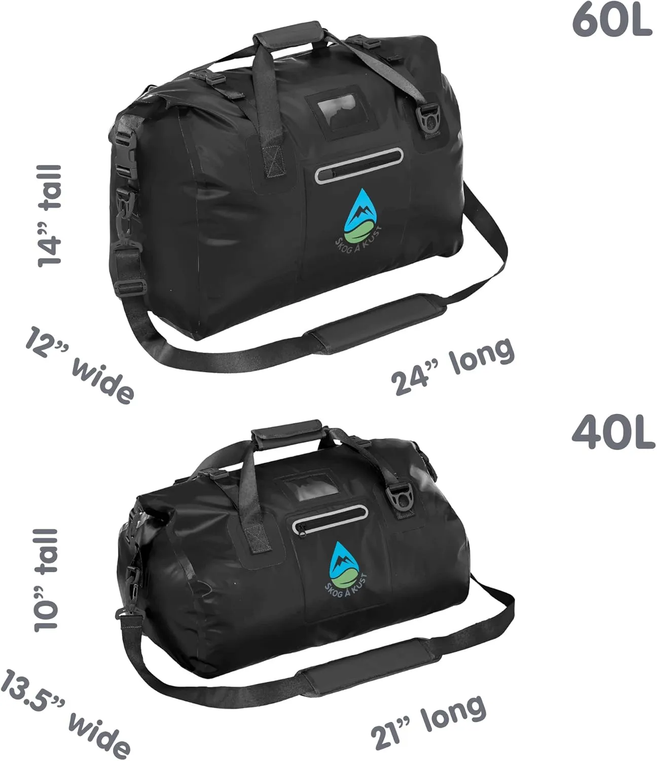 Skog Å Kust Duffelsak Heavy Duty Waterproof Duffel - Gear Bag for Sports, Travel, & More - 40L Black