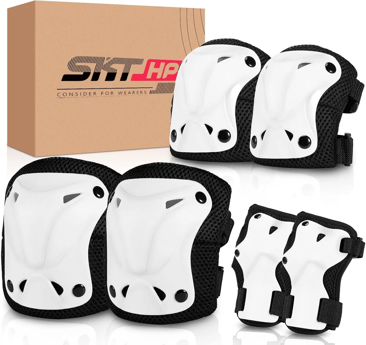 SKT HP Protective Gear for Adults, Knee Pads Elbow Pads Wrist Guards for Inline Skating Biking Skateboarding