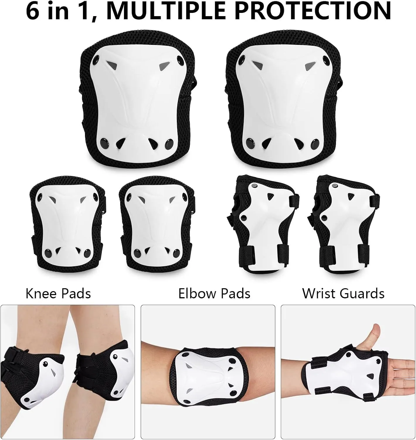 SKT HP Protective Gear for Adults, Knee Pads Elbow Pads Wrist Guards for Inline Skating Biking Skateboarding