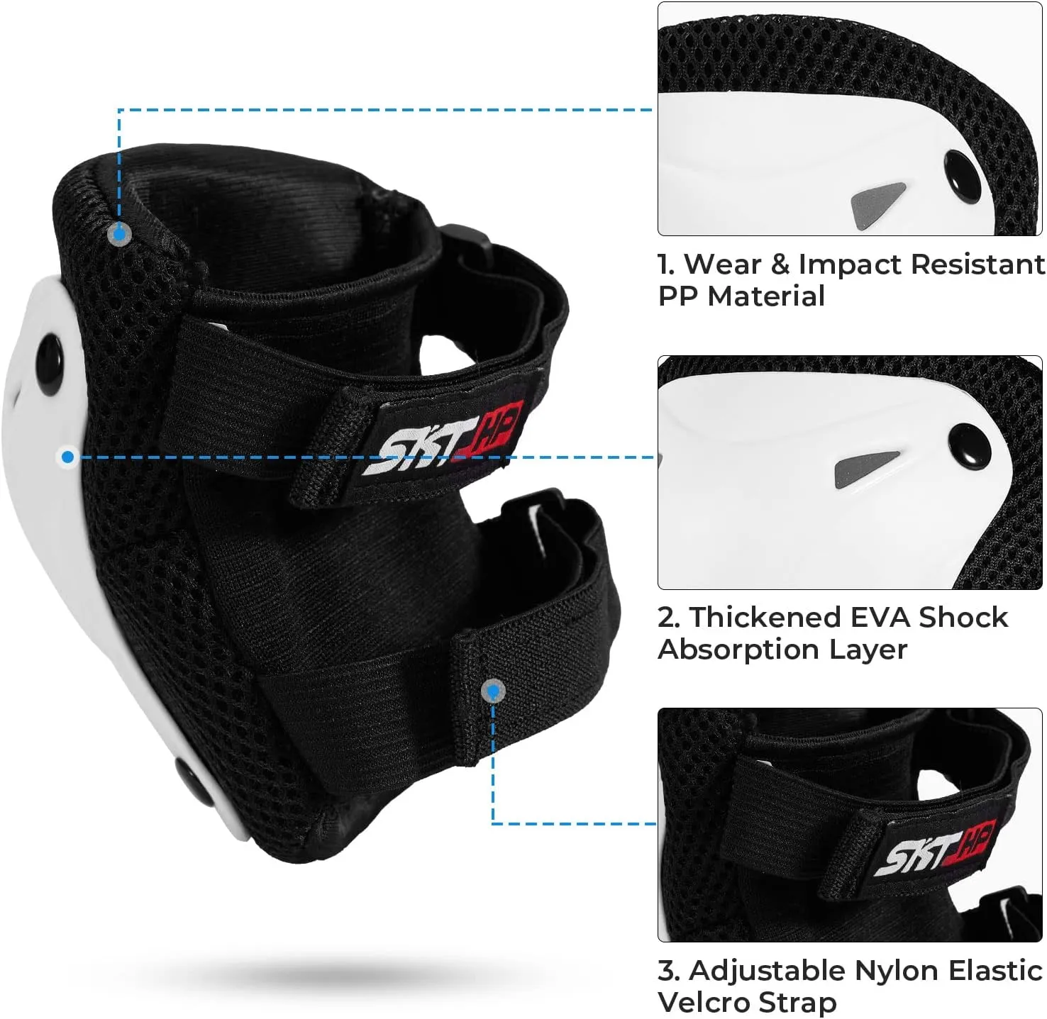 SKT HP Protective Gear for Adults, Knee Pads Elbow Pads Wrist Guards for Inline Skating Biking Skateboarding