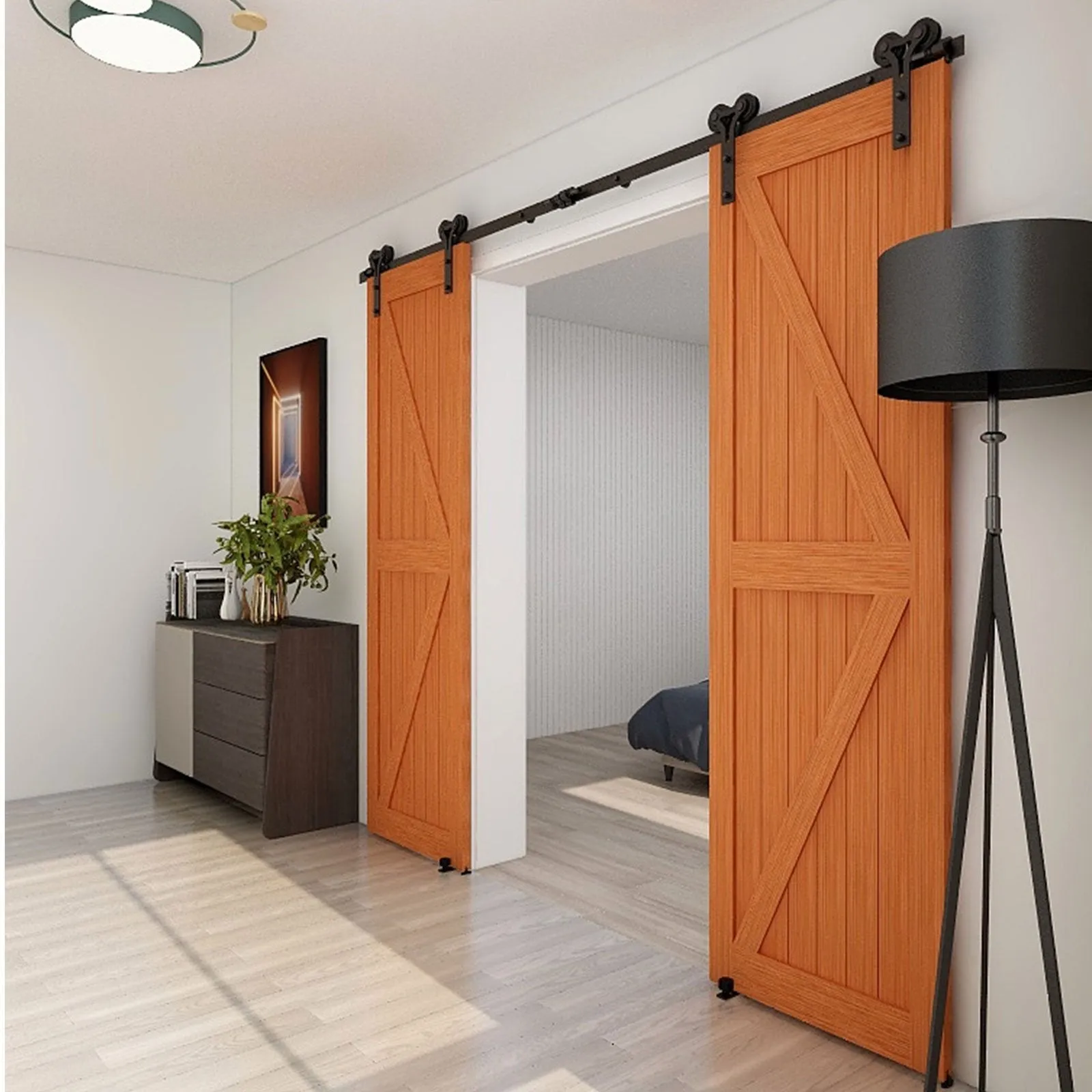 Sliding Barn Door Hardware Kit for Single/Double Door CCJH Horn shape