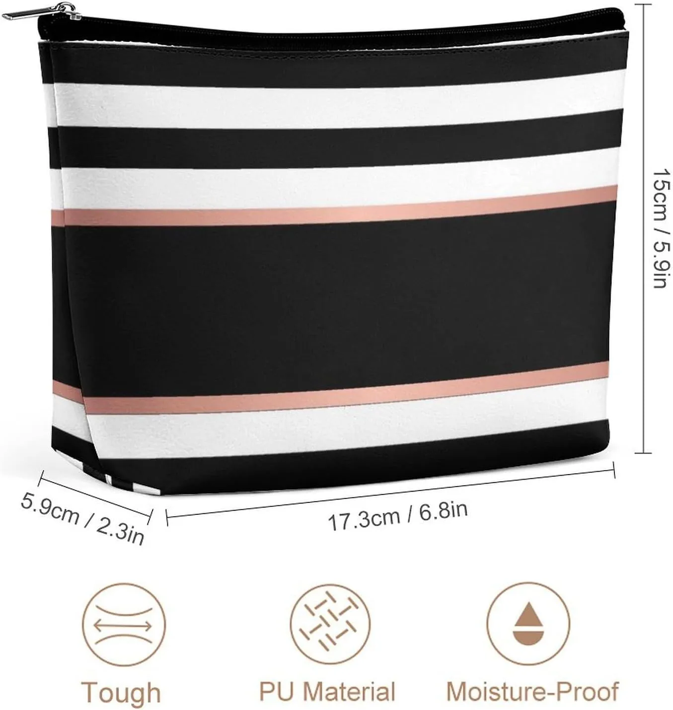 Small Cosmetic Bag, Black White Stripes Makeup Bags Elegant Roomy Pouch for Women,Travel Toiletry Accessories Organizer
