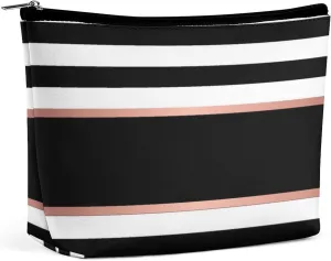 Small Cosmetic Bag, Black White Stripes Makeup Bags Elegant Roomy Pouch for Women,Travel Toiletry Accessories Organizer