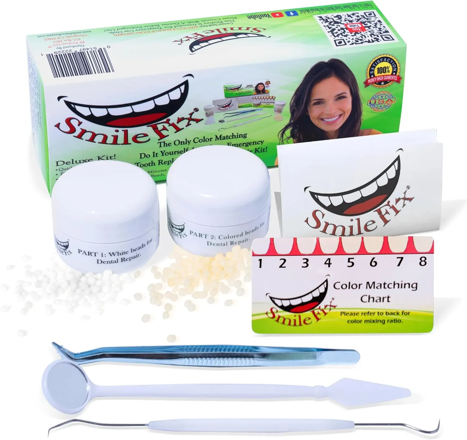 SmileFix Deluxe Dental Repair Kit - Color Matching Compound - Includes Tools - Missing Or Damaged Teeth - Fix Gaps, Broken Teeth - Durable Tooth Repair - Fast & Easy Process