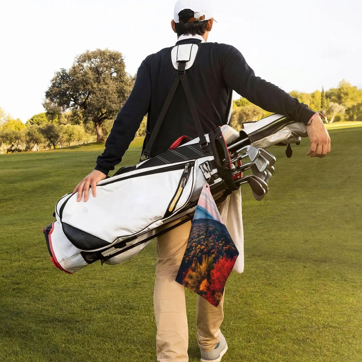 Smokey Mountain Cliff Print Golf Club Towel for Men & Women – Portable Sports Towel with Carabiner Clip, Perfect for Golf, Gym