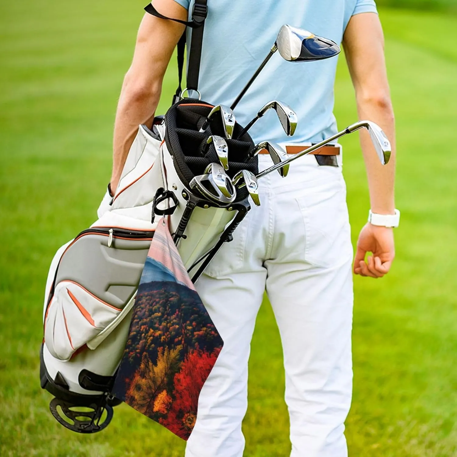 Smokey Mountain Cliff Print Golf Club Towel for Men & Women – Portable Sports Towel with Carabiner Clip, Perfect for Golf, Gym