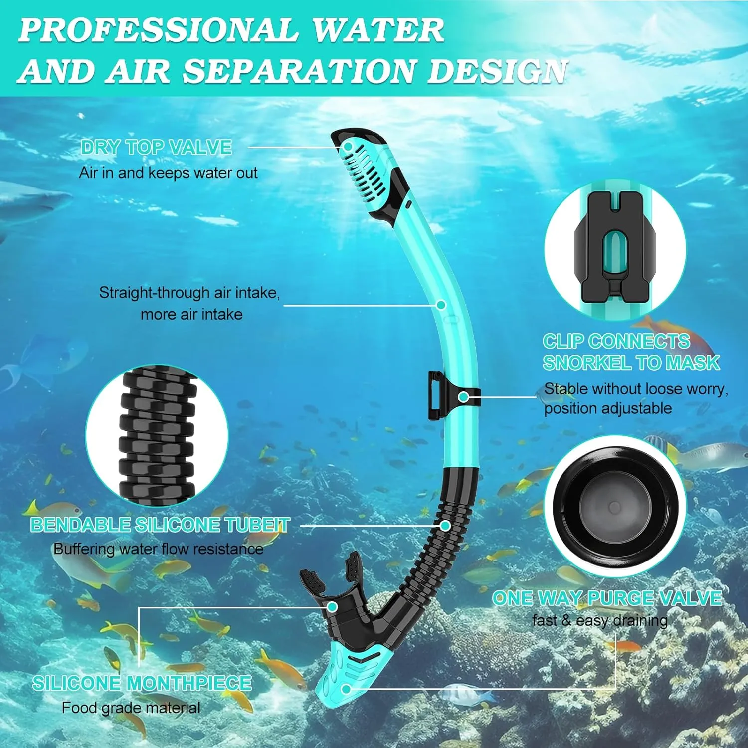 Snorkeling Gear for Adults,3 in 1 Snorkel Set with Panoramic View Diving Mask Anti-Fog Anti-Leak,Dry Top Snorkel,Fins and Travel Bag for Swimming,Snorkeling and Travel Diving