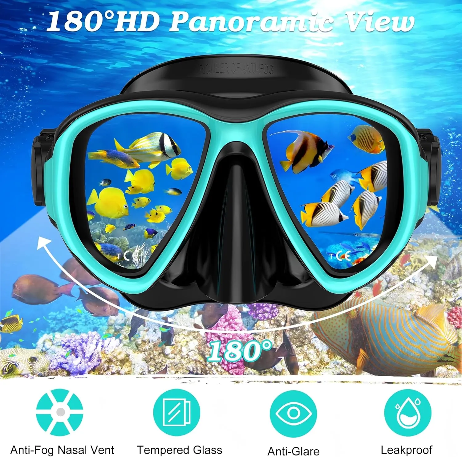 Snorkeling Gear for Adults,3 in 1 Snorkel Set with Panoramic View Diving Mask Anti-Fog Anti-Leak,Dry Top Snorkel,Fins and Travel Bag for Swimming,Snorkeling and Travel Diving