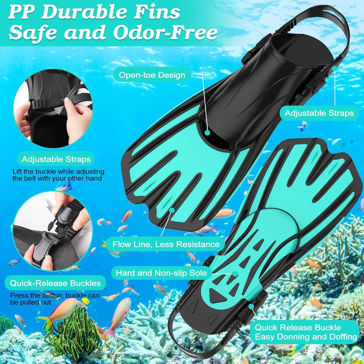Snorkeling Gear for Adults,3 in 1 Snorkel Set with Panoramic View Diving Mask Anti-Fog Anti-Leak,Dry Top Snorkel,Fins and Travel Bag for Swimming,Snorkeling and Travel Diving