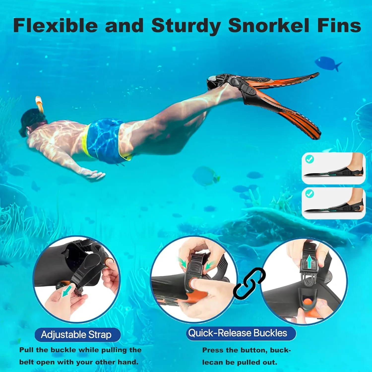 Snorkeling Gear for Adults,Mask Fins Snorkel Set,Panoramic View Diving Mask Anti-Fog,Dry Snorkel,Adjustable Swim Flippers and Travel Bag,Adults Snorkel Gear for Swimming Snorkeling Diving