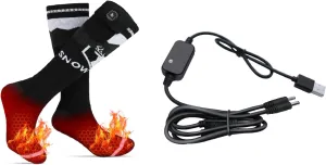 SNOW DEER Upgraded Rechargeable Electric Heated Socks，Ultimate Foot Warmer for Men & Women, Perfect for Skiing, Camping, Hiking, Motorcycling, &Outdoor Riding in Winter (M) with USB Cab