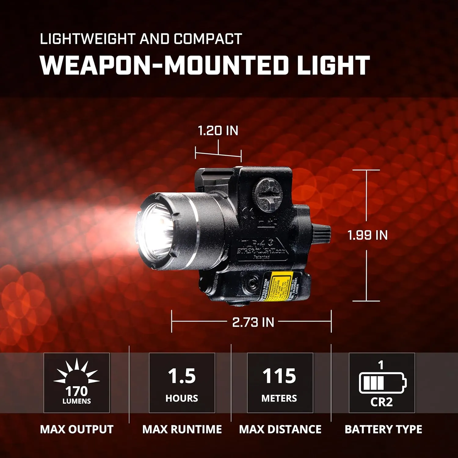 Streamlight 69240 TLR-4 170-Lumen Compact Rail-Mounted Tactical Weapon Light with Integrated Red Aiming Laser for Select Handguns, Black