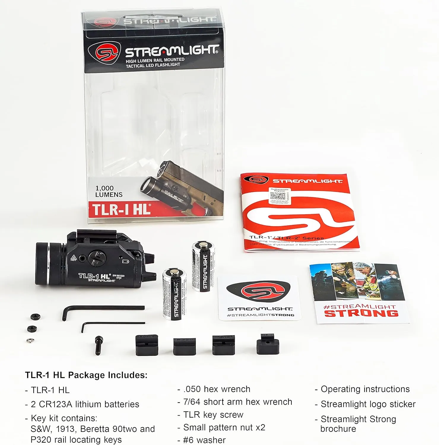 Streamlight 69260 TLR-1 HL 1000-Lumen Rail Mounted Strobing Tactical Weapon Light with Rail Locating Keys and Lithium Batteries, Black