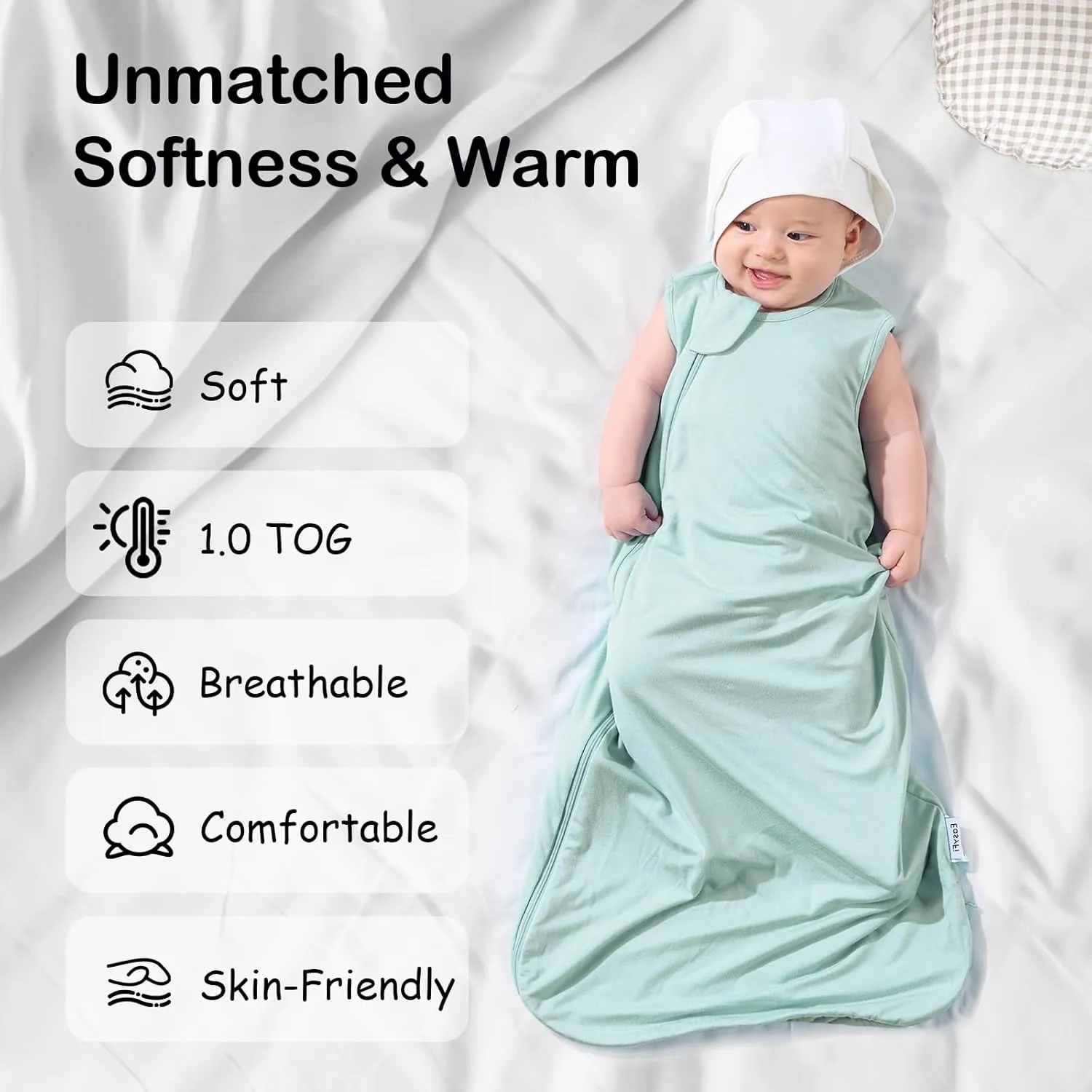 Supersoft Rayon Made from Bamboo Sleep Sack 6-12 Months 1.0 Tog Toddler Sleep Sack Baby Wearable Blanket with 2-Way Zipper Unisex Sleeping Bag for Babies All-year-around - Green