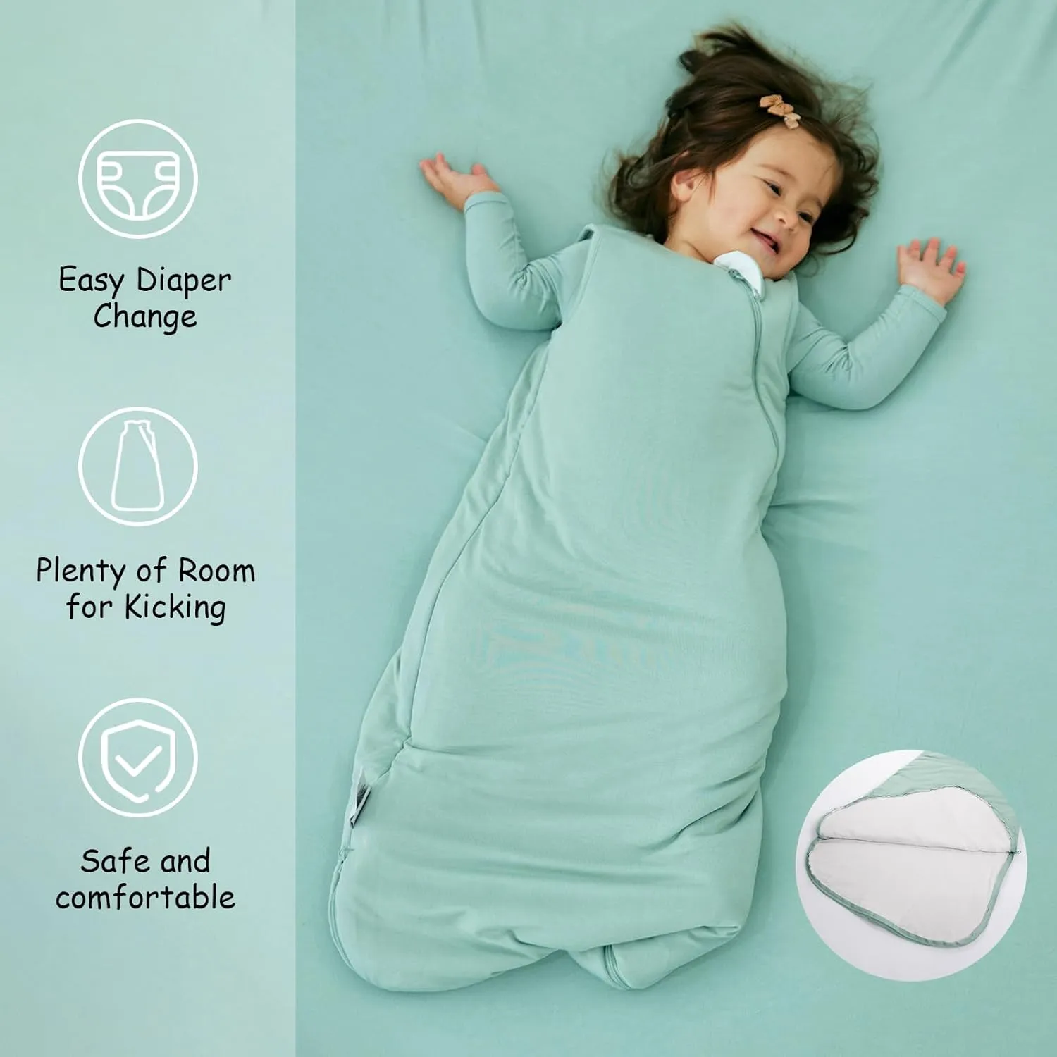 Supersoft Rayon Made from Bamboo Sleep Sack 6-12 Months 1.0 Tog Toddler Sleep Sack Baby Wearable Blanket with 2-Way Zipper Unisex Sleeping Bag for Babies All-year-around - Green