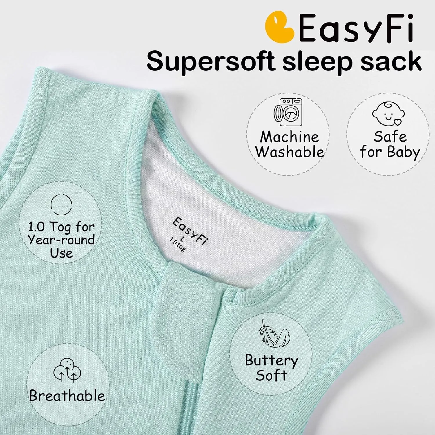 Supersoft Rayon Made from Bamboo Sleep Sack 6-12 Months 1.0 Tog Toddler Sleep Sack Baby Wearable Blanket with 2-Way Zipper Unisex Sleeping Bag for Babies All-year-around - Green