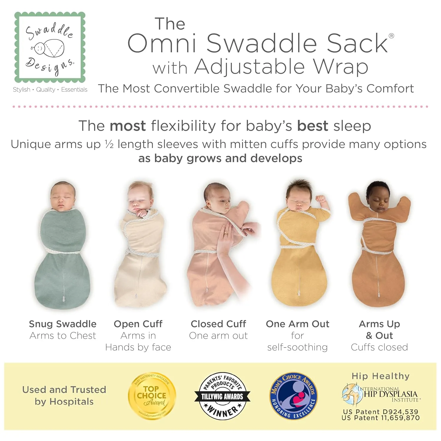 SwaddleDesigns 6-Way Omni Swaddle Sack Arms Up Swaddle for Newborn, More Options to Calm Startle Reflex, Improves Sleep, Easy Transition Baby Sleep Sack, Small, 0-3 Month, Heathered Oatmeal