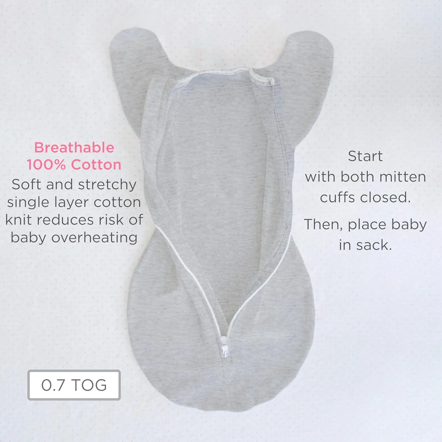 SwaddleDesigns Transitional Swaddle Sack, Arms Up Half-Length Sleeves & Mitten Cuffs, Swaddle for Newborn Transition to Baby Sleep Sack Wearable Blanket, 0-3 Month, 6-14 lb, Heathered Peach Blush